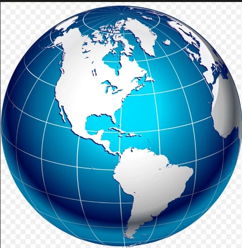 3D globe showing Earth with blue oceans, white continents, and latitude longitude grid lines